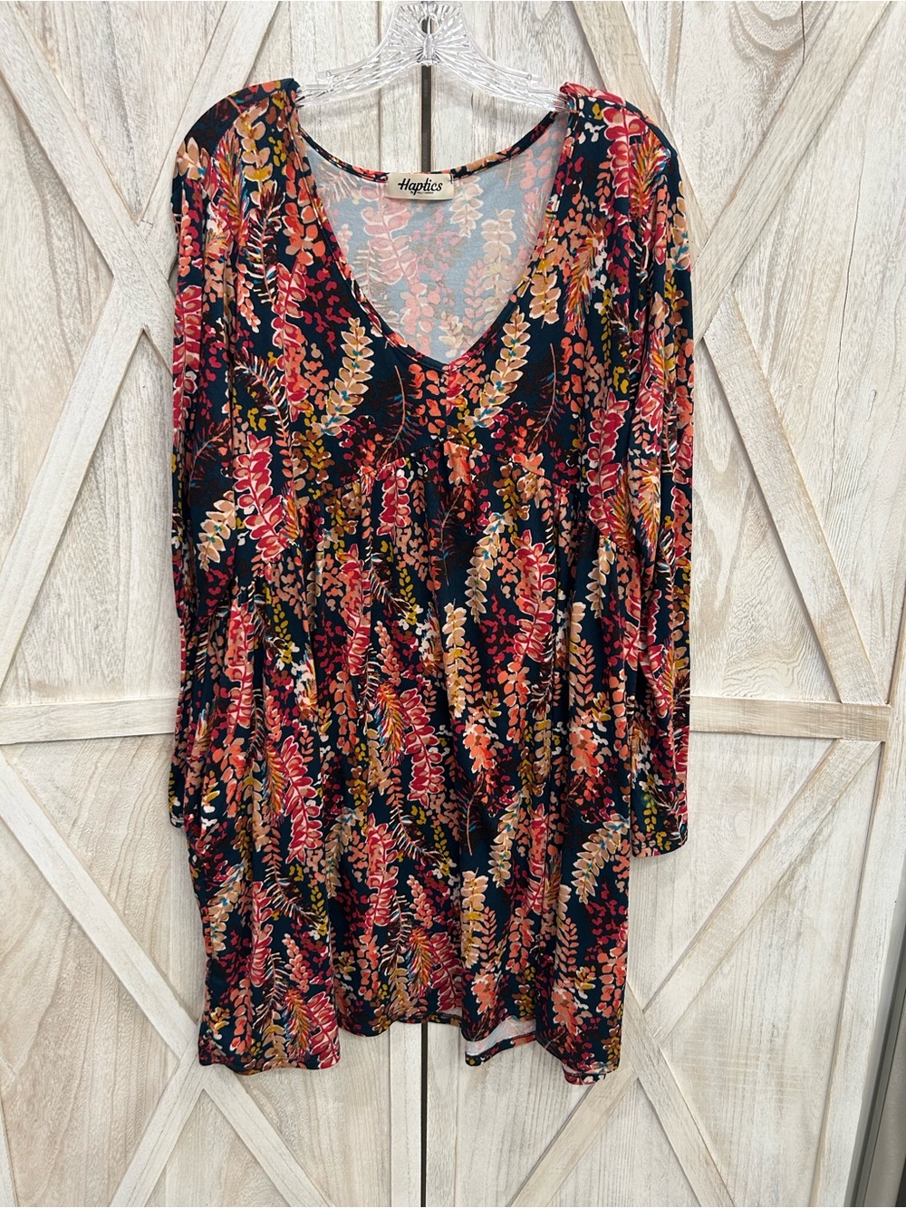 Haptics Black Mini Dress with Warm Leaf/Floral Print